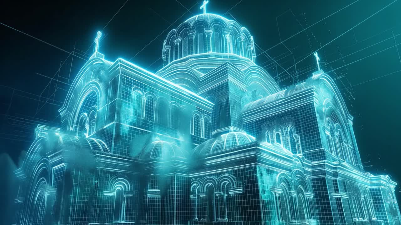 3D Wireframe Rendering of a Church