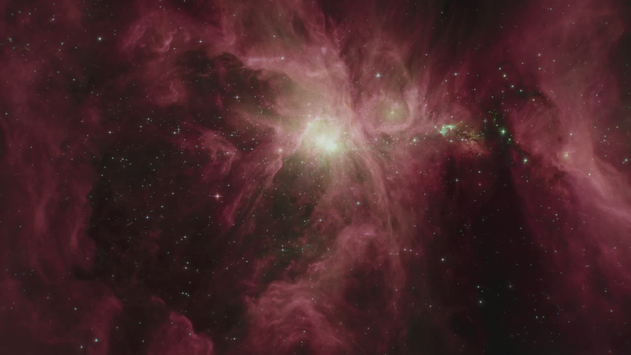 volando hacia una nebulosa distante en el espacio