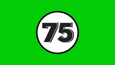 number 75 symbol sign animation motion graphics cartoon black color on green screen background.numbers in white circle suitable for video elements