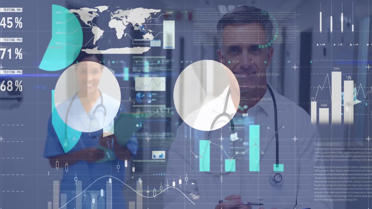 animación del procesamiento de datos sobre diversos médicos