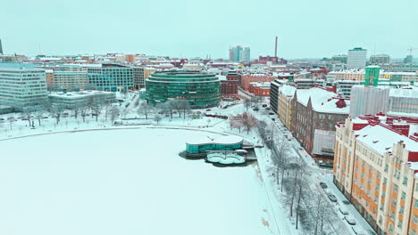 aerial shot of hakaniemi district in helsinki