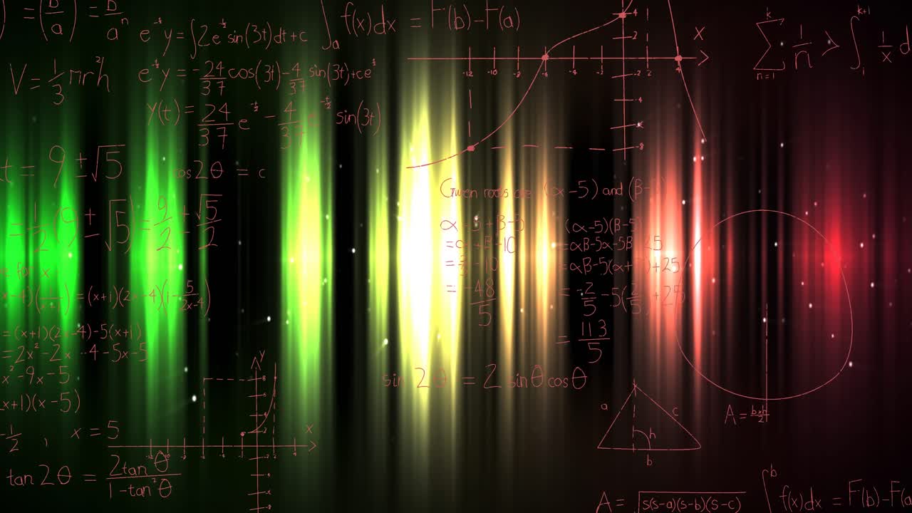 검은 바탕에 수학적 방정식의 애니메이션