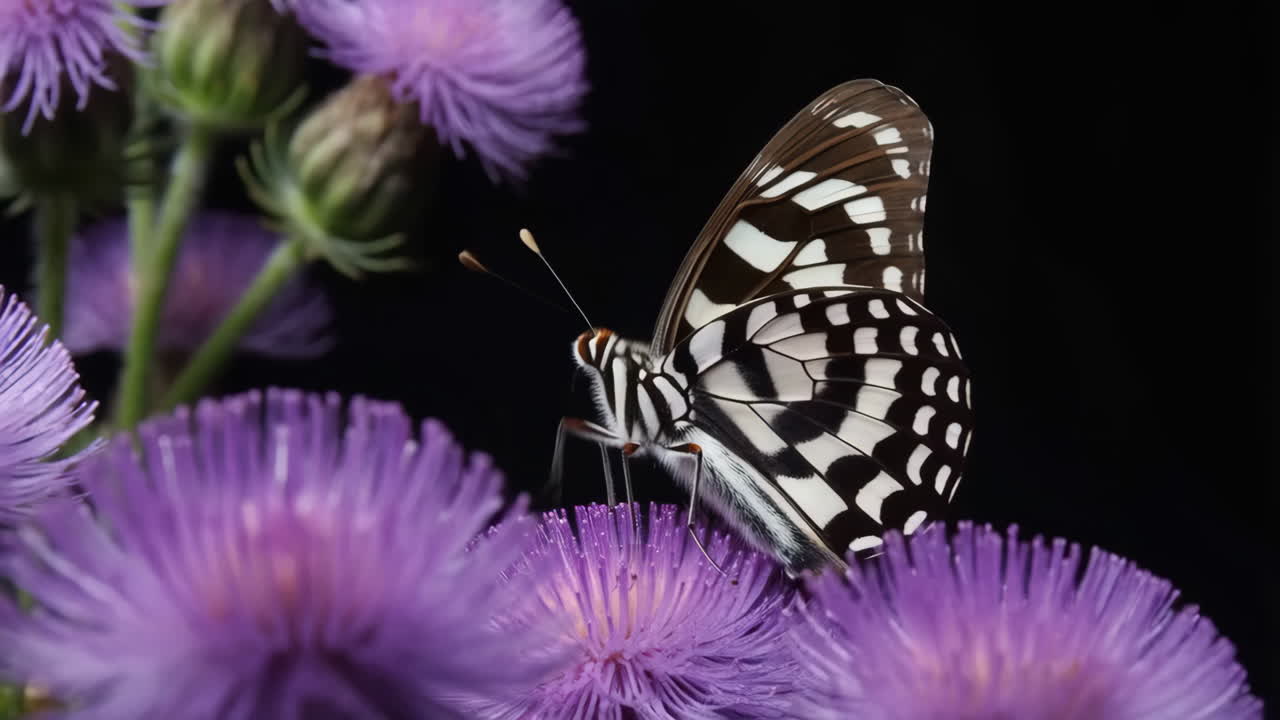 Primo piano di una farfalla su un fiore di cardo viola