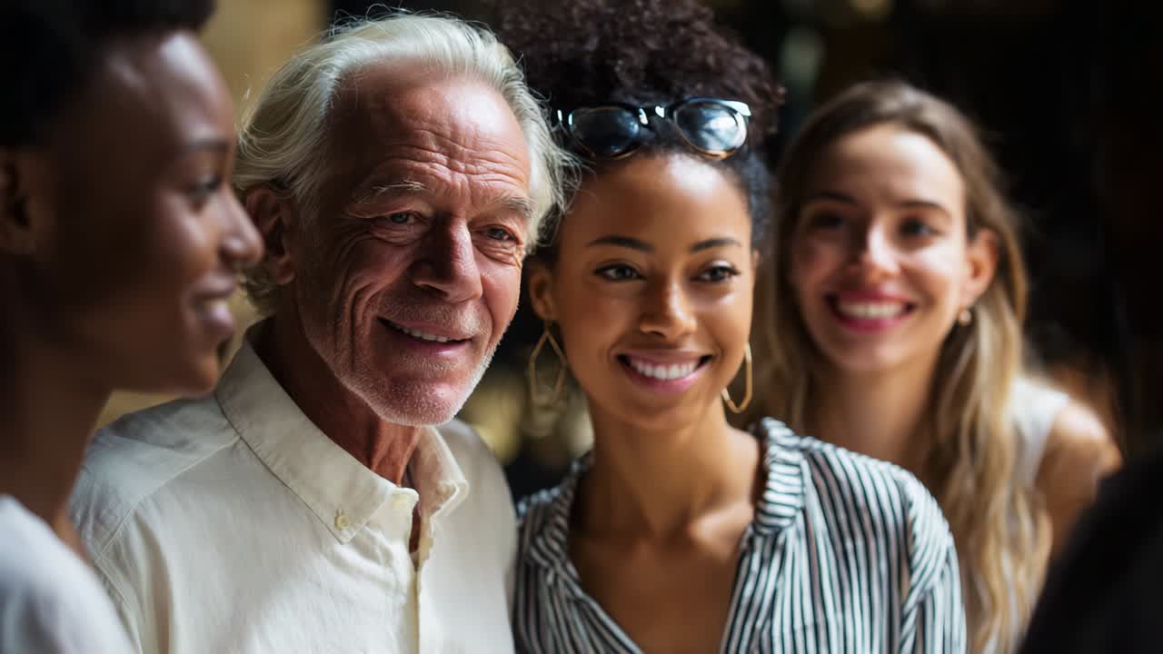 A joyful gathering of diverse individuals showcasing the beauty of friendship, laughter, and meaningful connections, captured in a heartfelt moment that spans generations and celebrates shared experiences