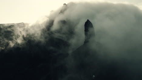 misty volcanic mountain peak