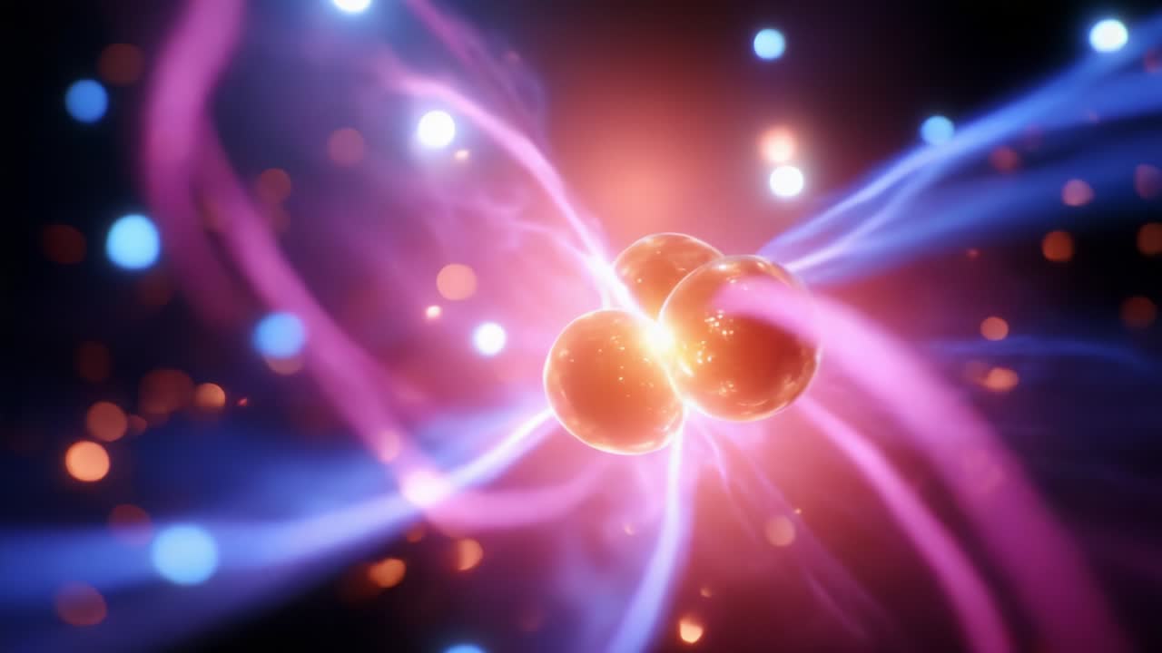 An Intriguing Visualization of Quantum Physics Illustrating Particle Interactions through Colorful Light Trails, Depicting Fundamental Forces that Govern Atomic Behaviors and Matter Dynamics