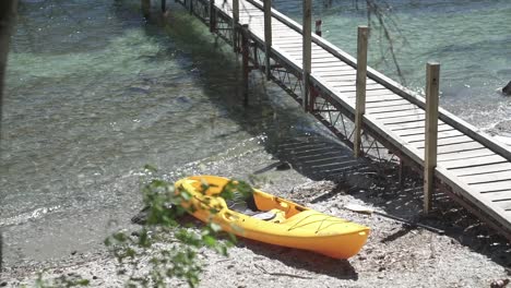 lake kayak and trestle bridge mid shot