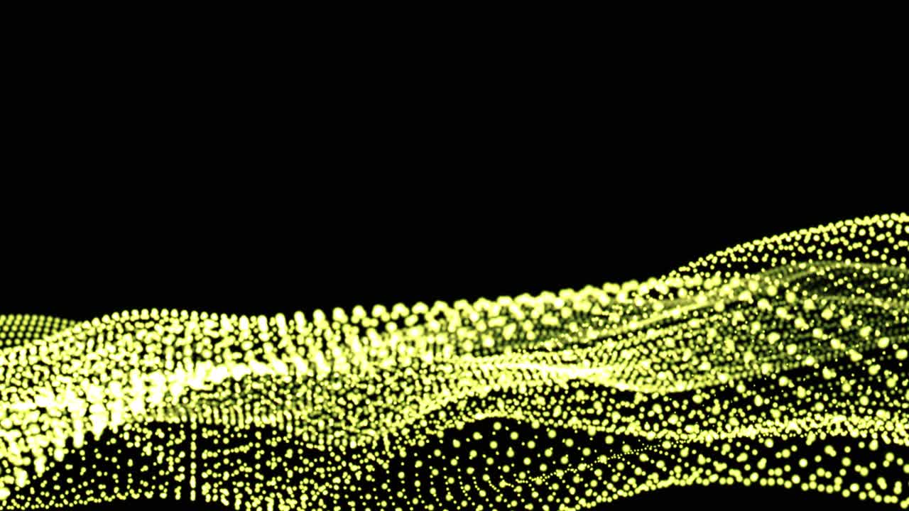 Waves of white and green particles dots seamless loop. 3d animation