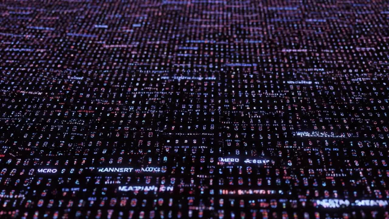 A Dynamic Visualization of Data Streams Featuring Abstract Digital Patterns in a Vast Matrix, Highlighting the Intricacies of Information Flow and Matrix Design