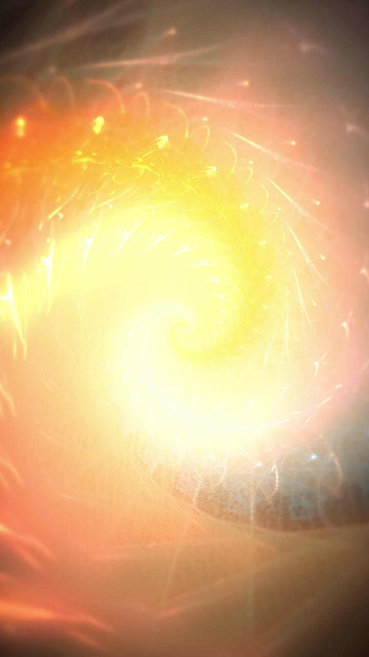 Seamlessly looping vertical animation of an energetic swirling vortex of fractal light in orange and white Ideal for spiritual, sci-fi and meditation content