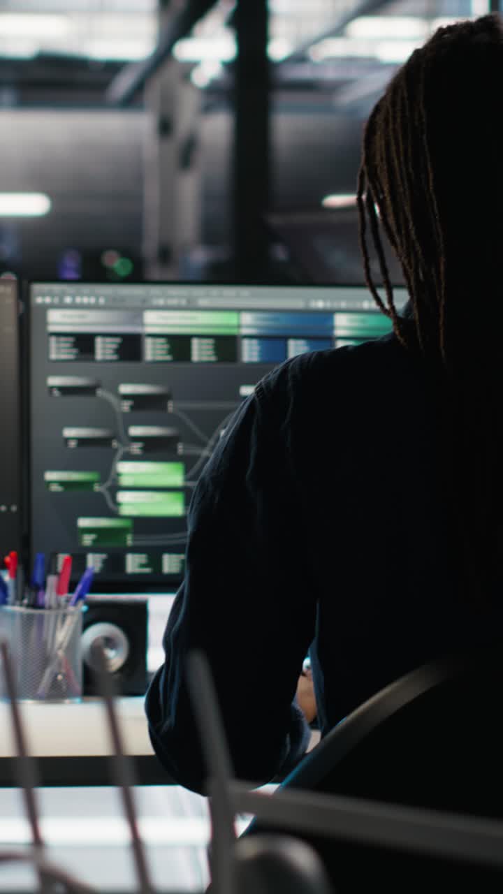 Vertical Video Stressed Server Hub Admin Worried By Malfunctioning Data Analytics Ai Generator