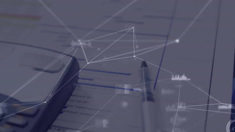 animation of network of connections over calculator and documents