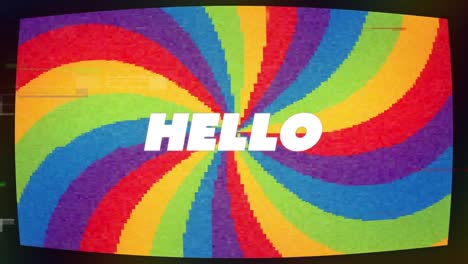 animación de interferencia sobre el texto de saludo en un fondo colorido.
