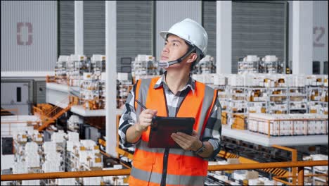 trabajador de almacén inspeccionando el inventario