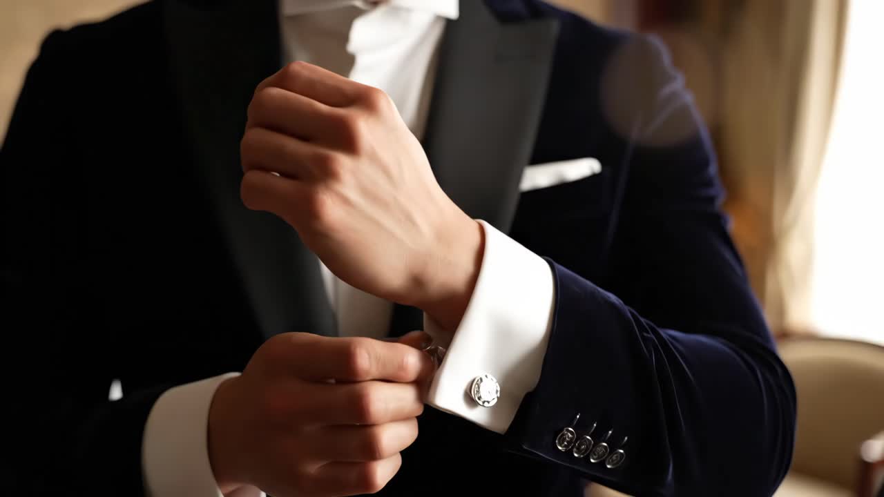 Man in Tuxedo Adjusting Cufflinks