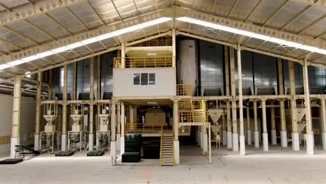 machines and control center inside empty modern factory hall