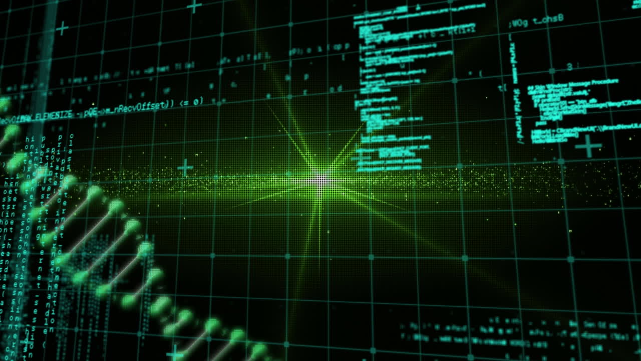 Animation of data processing over dna strand spinning