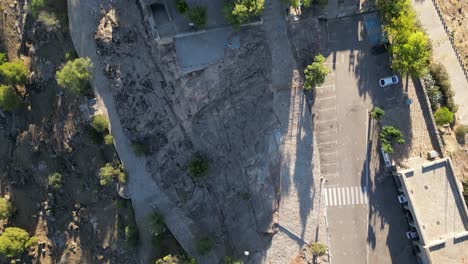 Top-down-AERIAL-reveal-of-Our-lady-of-Cabeza-basilica-sanctuary-Andalusia-Spain