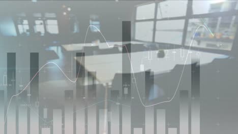 animation of financial data processing over empty office