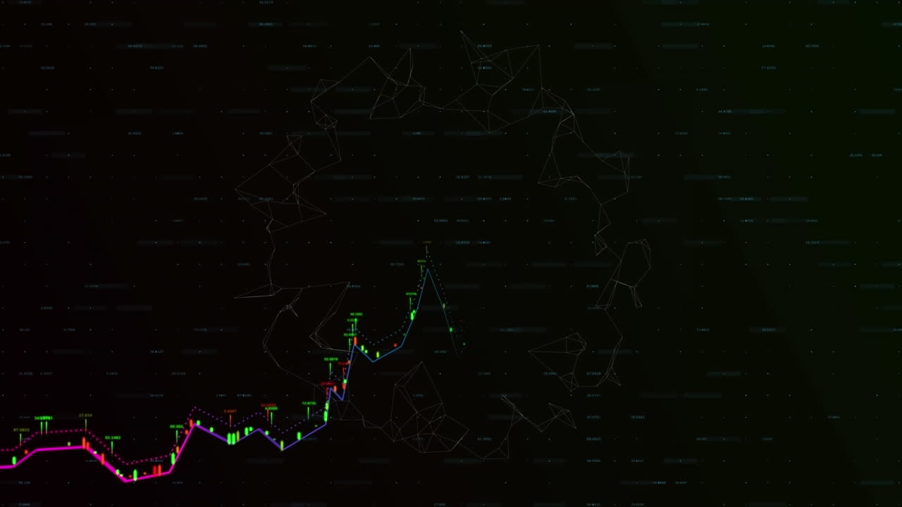 animación del procesamiento de datos y formas sobre fondo negro
