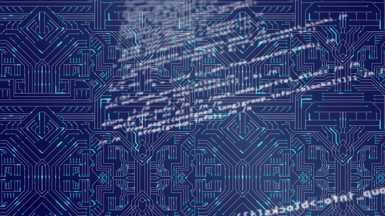 파란색 배경에 있는 데이터 처리 및 연결 웹의 애니메이션