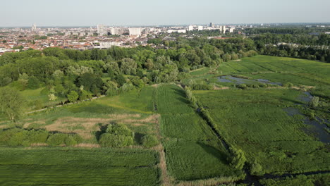 Kreisförmige-Enthüllung-Der-Stadt-Gent-Vom-Naturschutzgebiet-Bourgoyen-Ossemeersen-Aus