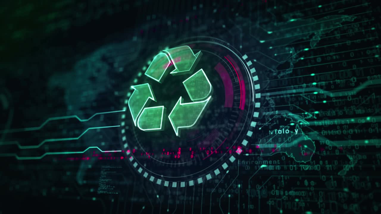 datos de reciclaje de residuos electrónicos y ciclo de símbolos de la industria sostenible concepto digital