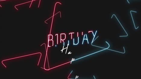 vibrant neon birthday greeting red and blue happy birthday lights shine on black background