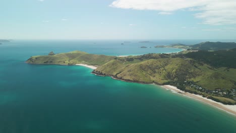 Cinematic-flight-over-Otama-beach-along-New-Zealand's-East-coast