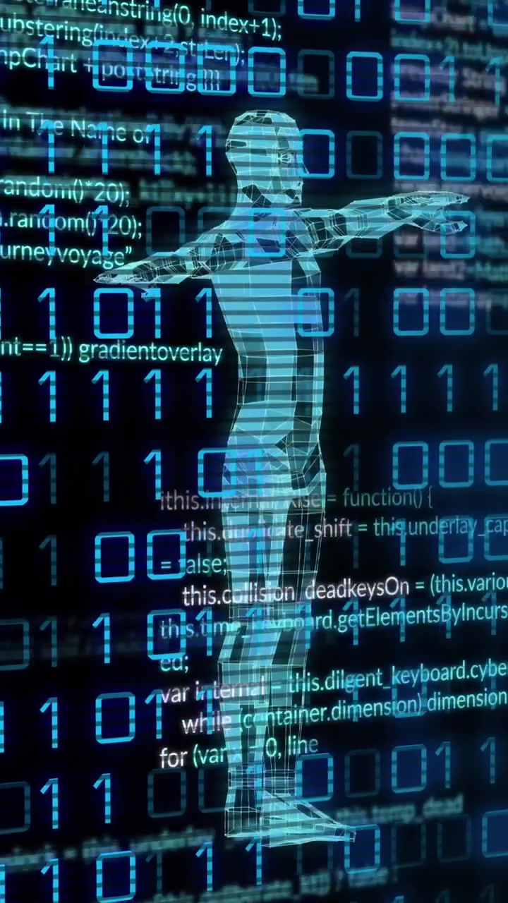 Animation of data processing over human body and binary coding