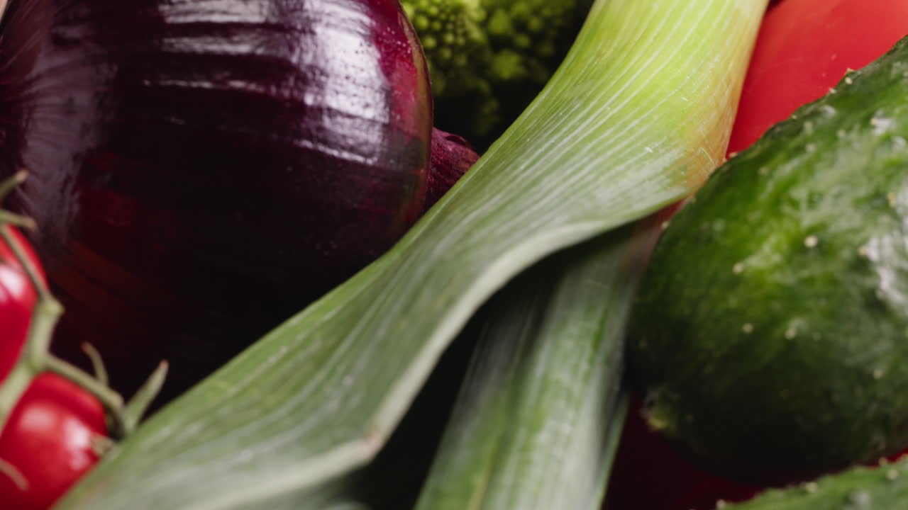 Close-Up Rotating View of Fresh Organic Vegetables