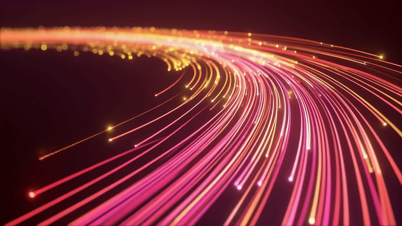Abstrakte glødende fiberoptiske linjer, der flyder på mørk baggrund