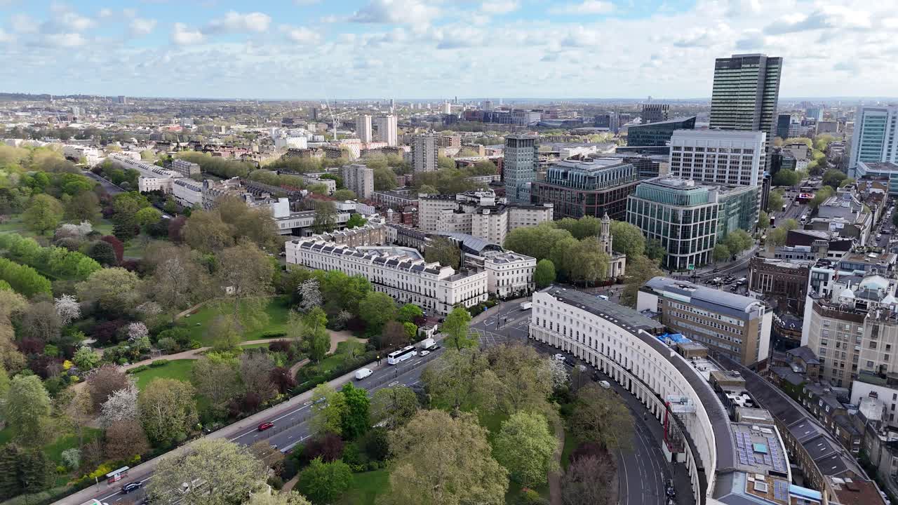 Park Crescent Marylebone, Central London skyline drone,aerial