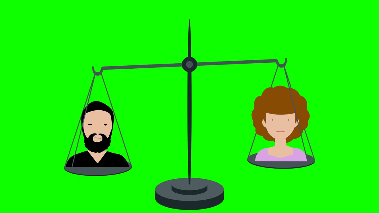 남성과 여성의 척도에 대한 불평등 녹색 화면
