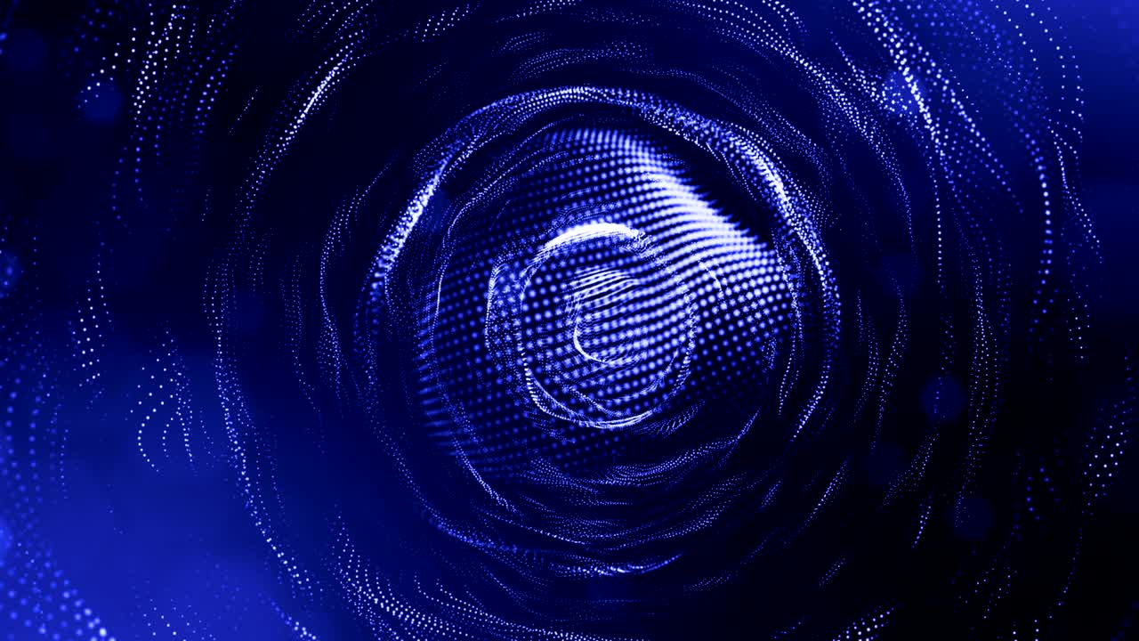 la animación de bucle de renderizado 3d de las partículas de brillo forma líneas oscilantes como guirnalda oscilante como fondo festivo o fondo abstracto de partículas con profundidad de campo y bokeh como bucle vj. azul 29