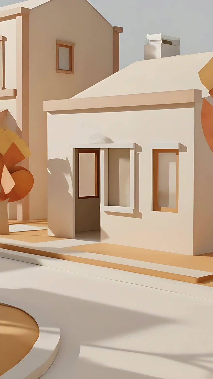 Video verticale: Telecamera in movimento che rivela una casa color panna con la porta aperta su una strada residenziale