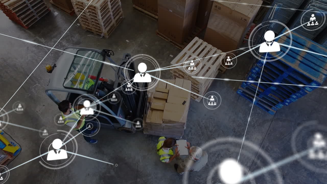 animación de la red de conexiones sobre los trabajadores del almacén