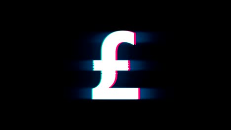 pound sterling currency  symbol on glitch retro vintage animation.