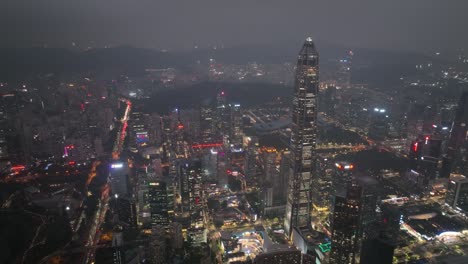 aerial view of skyline in shenzhen city cbd at night in china