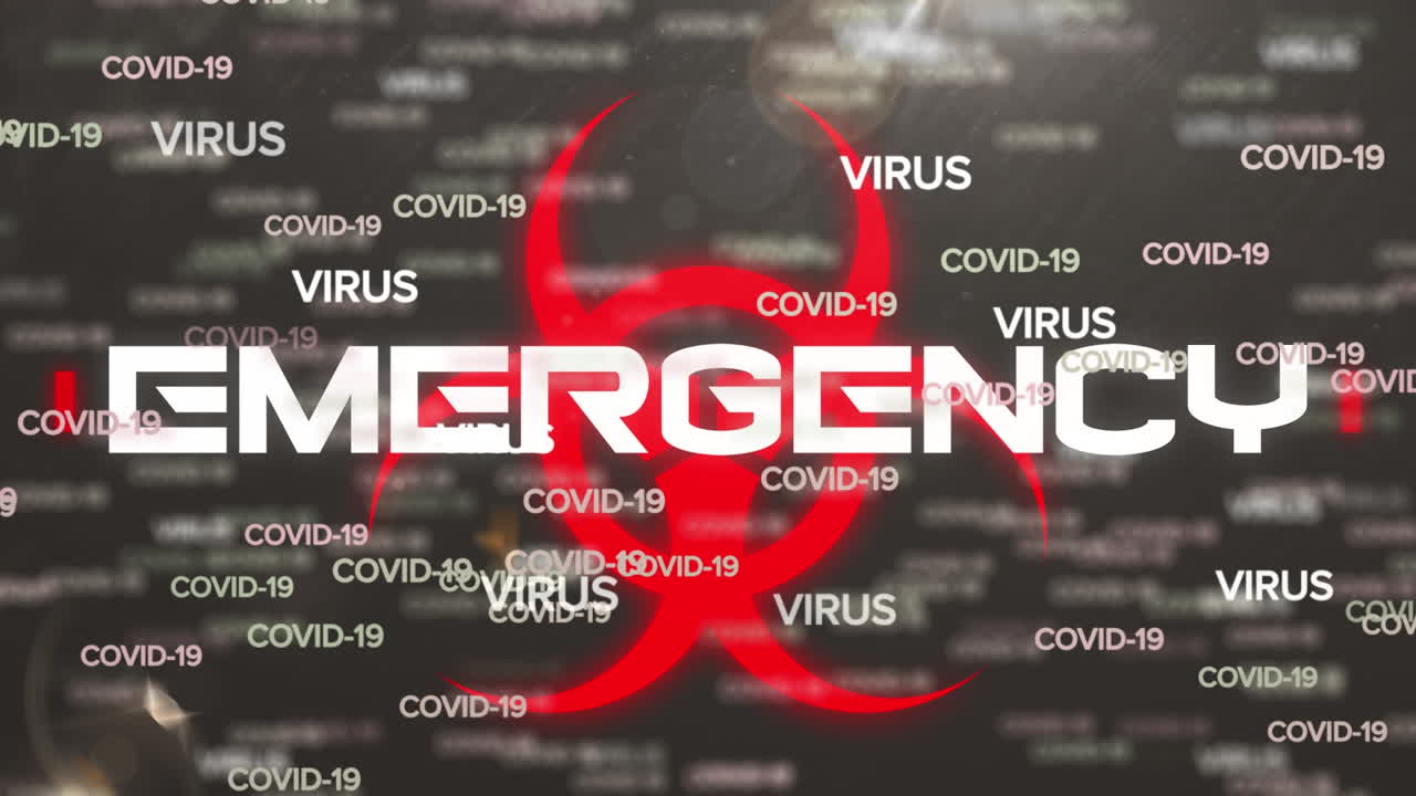 animación del texto de covid 19 y el símbolo de riesgo biológico