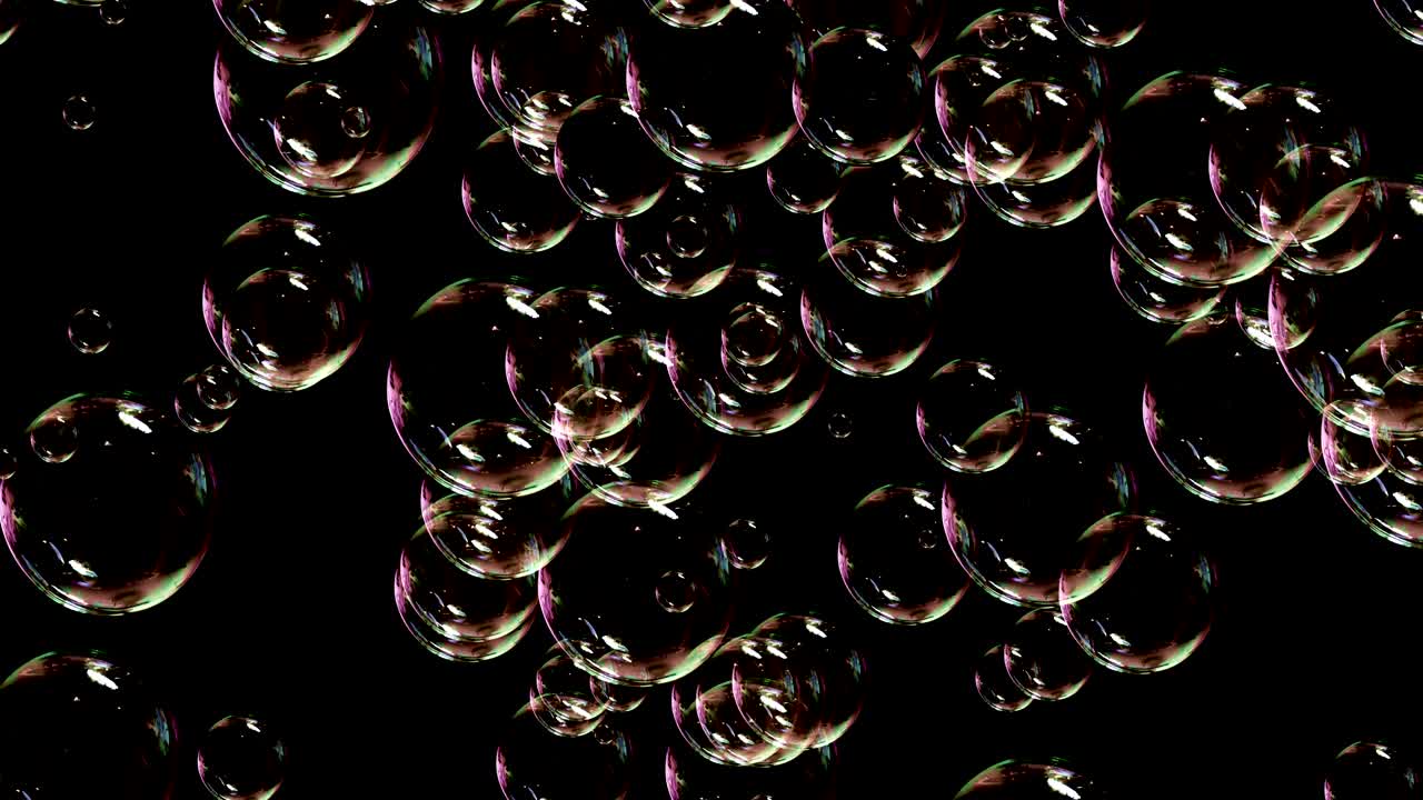 burbujas de jabón aisladas en fondo negro, bucle sin costuras 4k 3d render