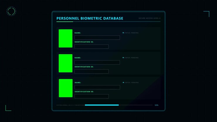 Futuristic Personnel Biometric Database Interface Loading Data