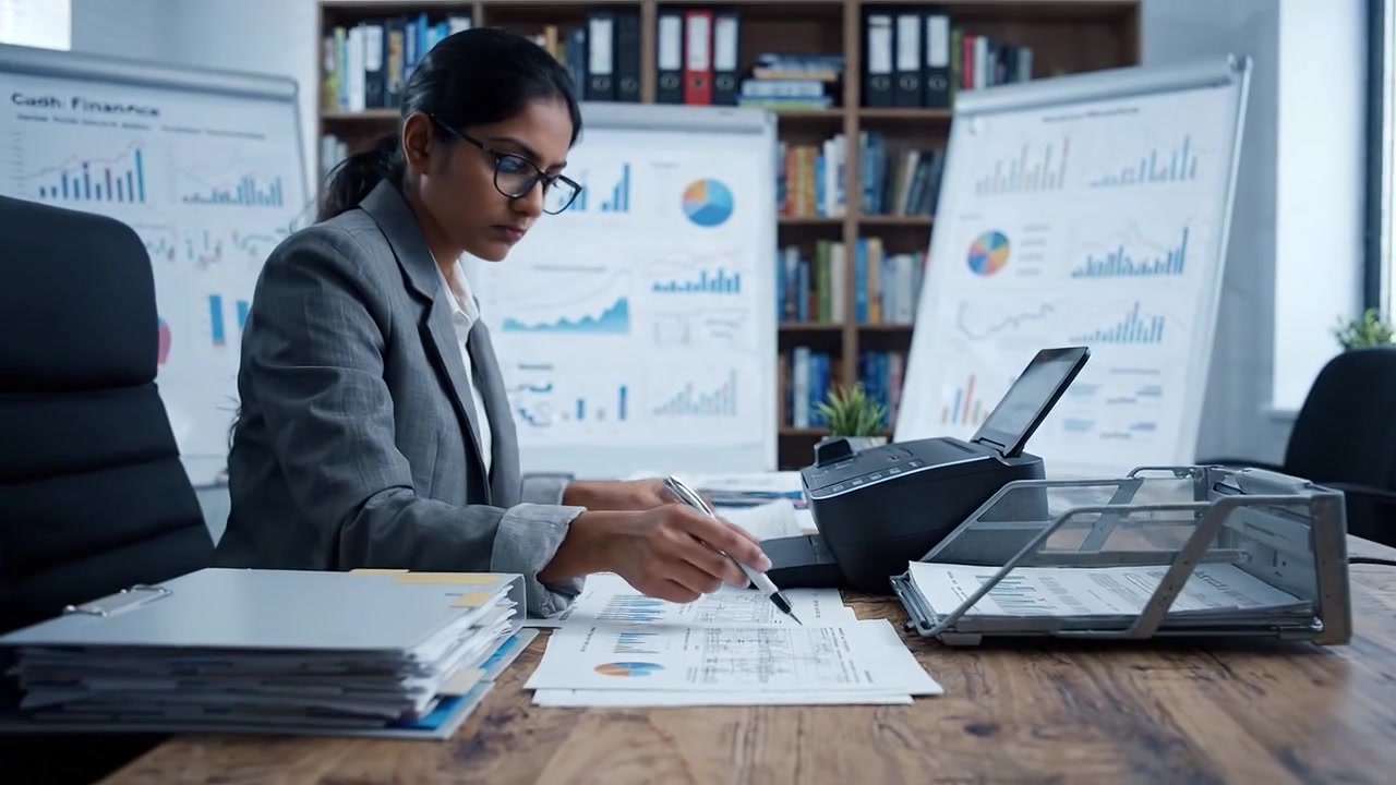 Analisi di report finanziari e tendenze dei dati in un contesto d'ufficio professionale, focalizzata sul processo decisionale strategico e sugli approfondimenti di business.