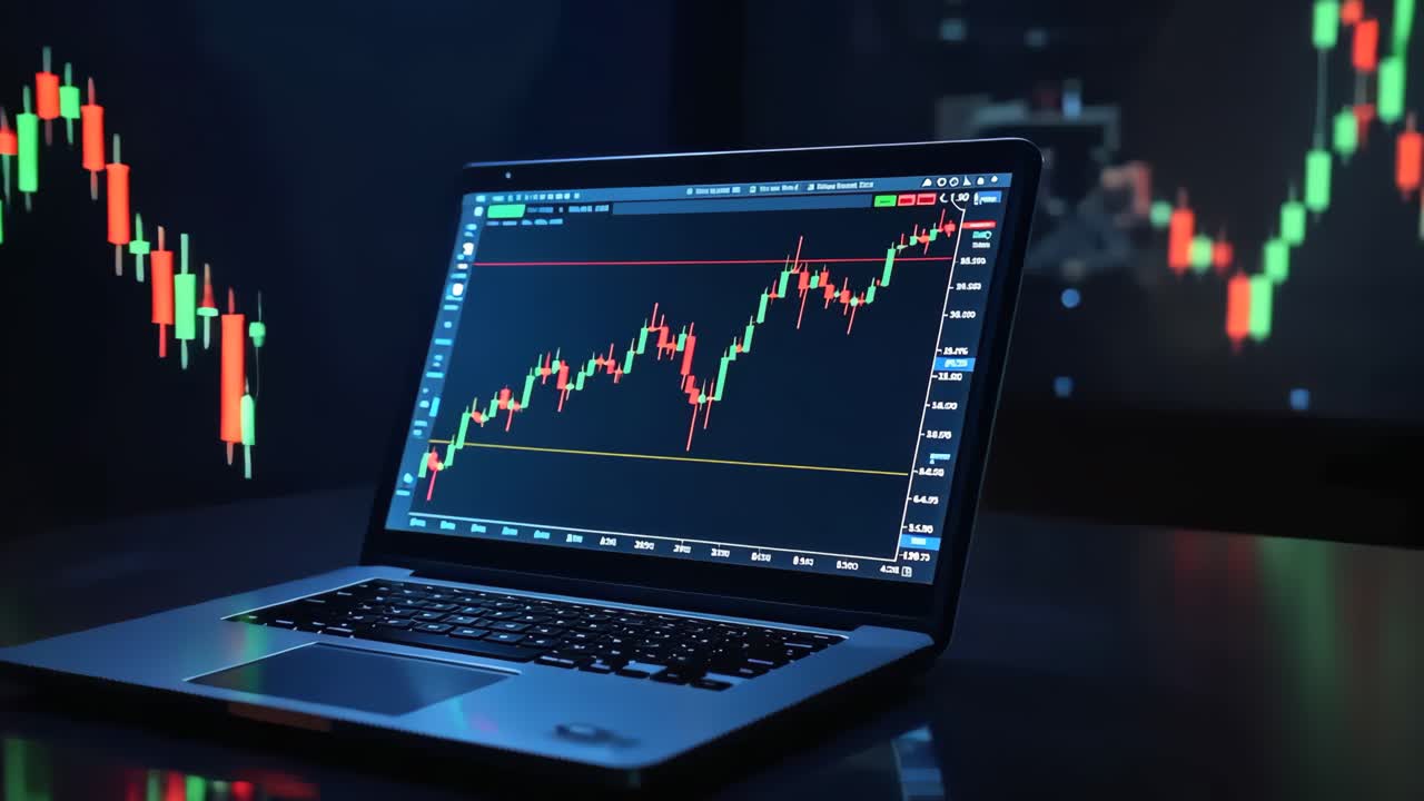 Stock Market Trading on Laptop