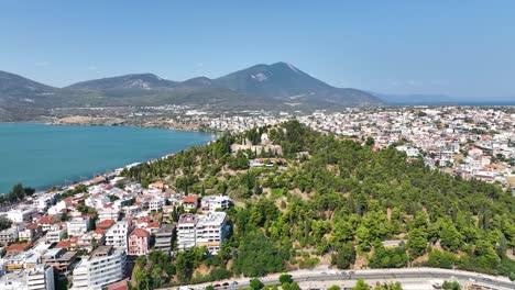 Drone-flight-over-Chalcis,-Greece