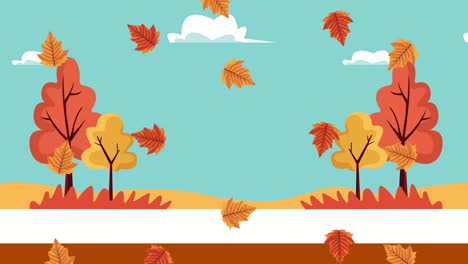 hello animación de otoño con escena de paisaje forestal