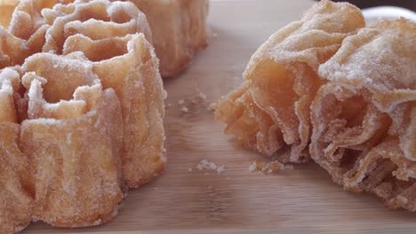 spanish flor frita dessert, also called flor de lis or hojuela