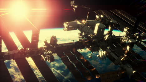 vista de la tierra y la estación espacial internacional está orbitando la tierra