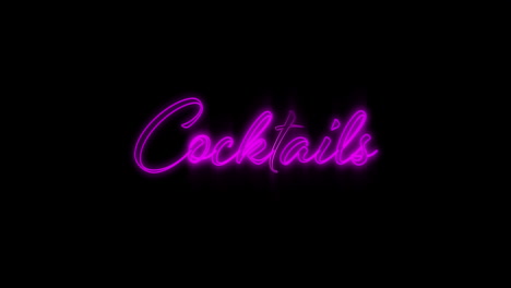 word cocktails blinking on neon billboard in purple 4k