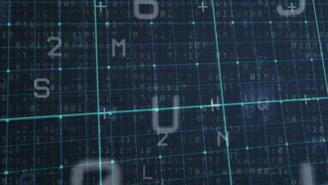 Animation of data processing on green background with letters